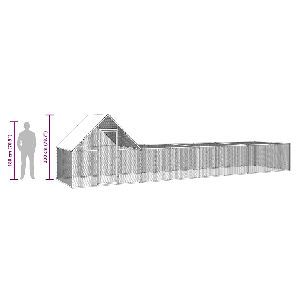 vidaXL Woliera dla kur, 8 x 2 x 2 m, galwanizowana stal