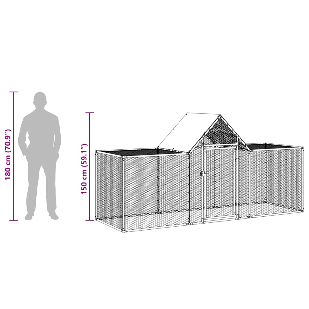 vidaXL Woliera dla kur, 3 x 1 x 1,5 m, galwanizowana stal