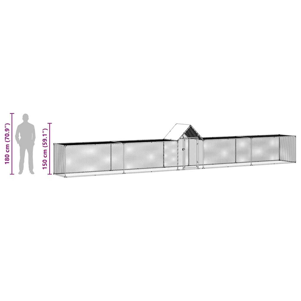 vidaXL Woliera dla kur, 9 x 1 x 1,5 m, galwanizowana stal