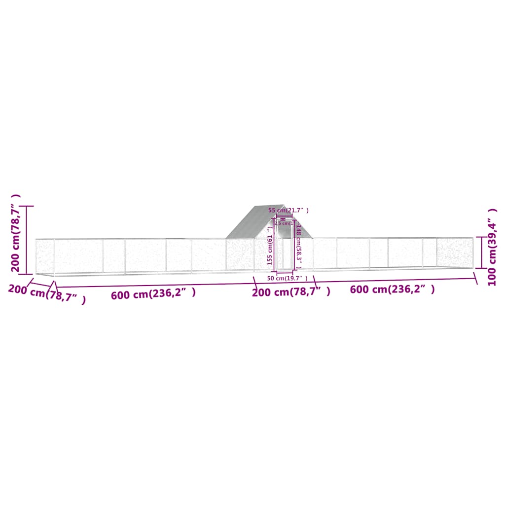 vidaXL Woliera dla kur, 14 x 2 x 2 m, galwanizowana stal
