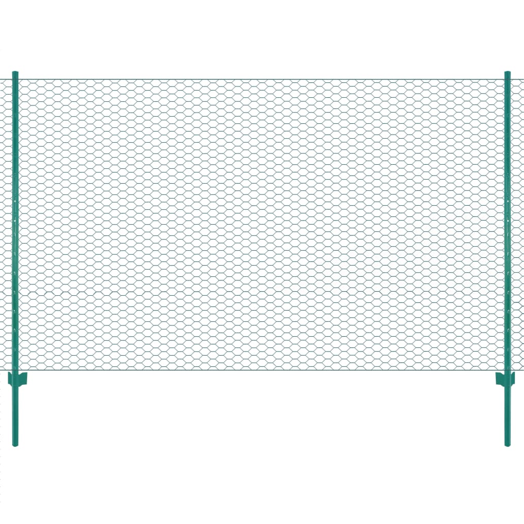 vidaXL Siatka ogrodzeniowa ze słupkami, stal, 25 x 1,5 m, zielony