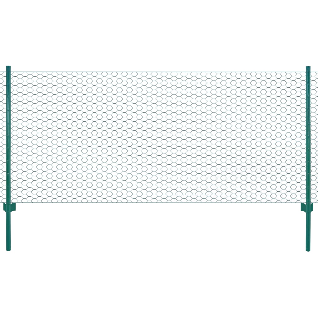 vidaXL Siatka ogrodzeniowa ze słupkami, stal, 25 x 1 m, zielony