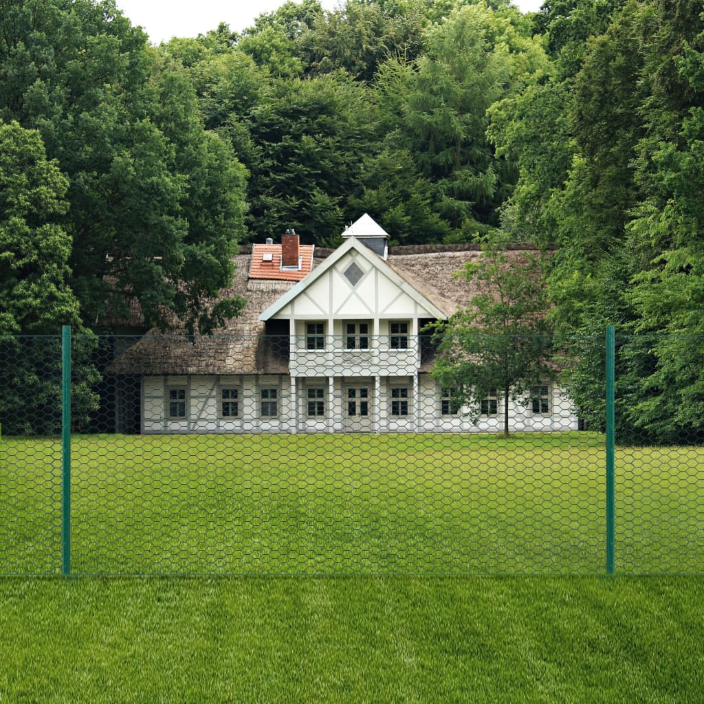 vidaXL Siatka ogrodzeniowa ze słupkami, stal, 25 x 1 m, zielony