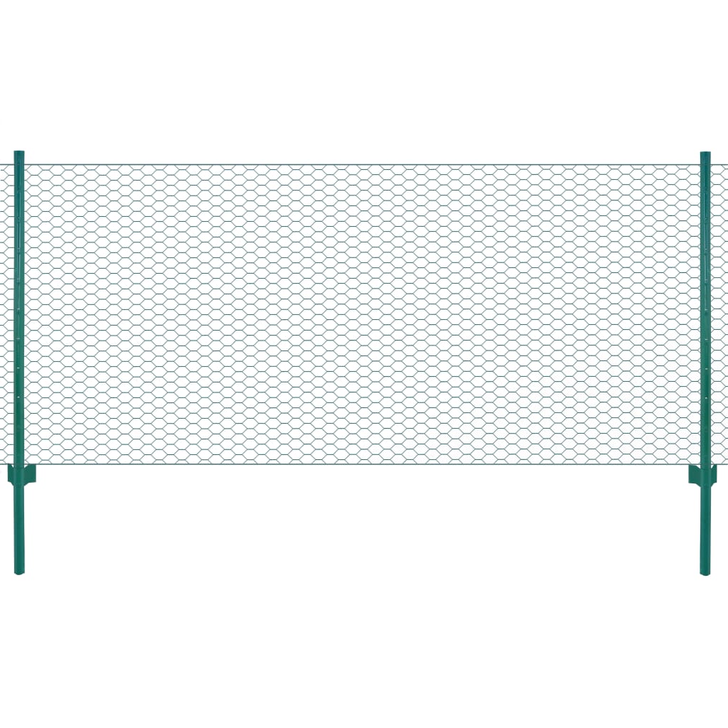 vidaXL Siatka ogrodzeniowa ze słupkami, stal, 25 x 0,5 m, zielony