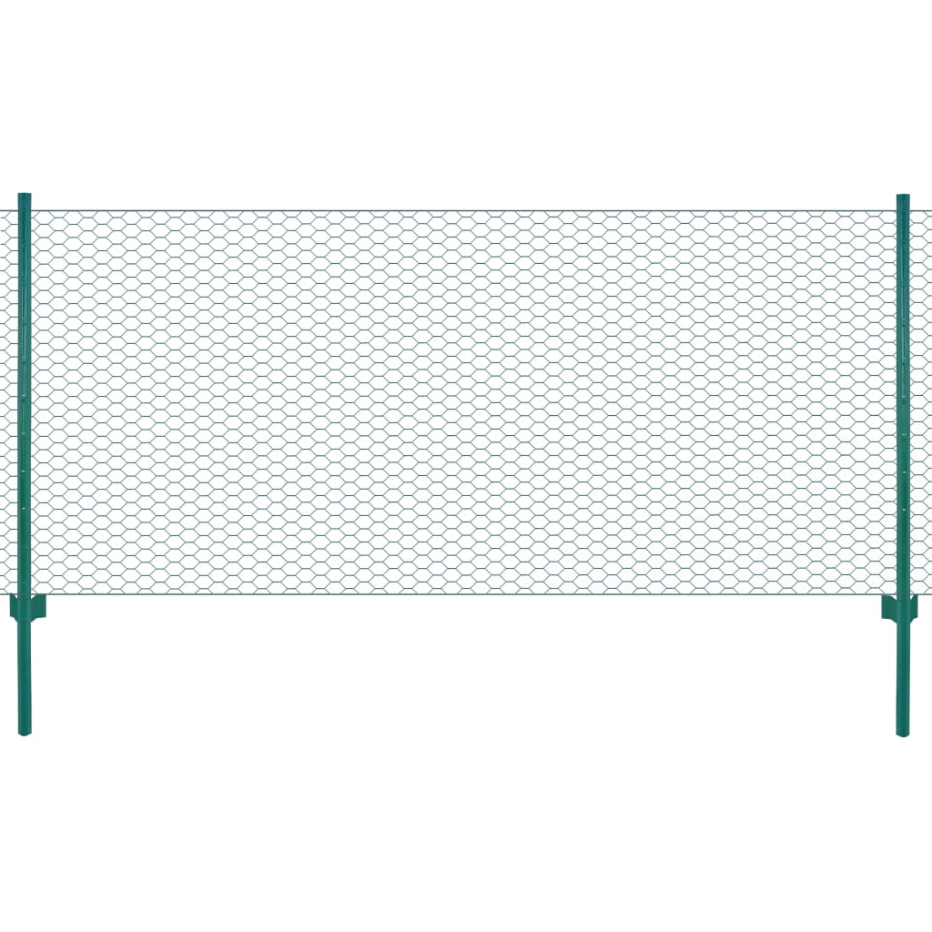 vidaXL Siatka ogrodzeniowa ze słupkami, stal, 25 x 0,75 m, zielony
