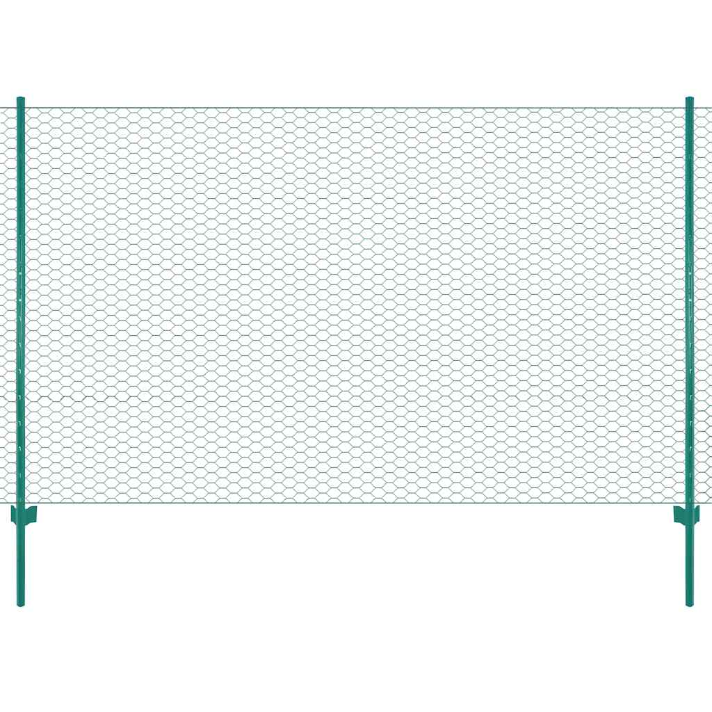 vidaXL Siatka ogrodzeniowa ze słupkami, stal, 25 x 1,5 m, zielony
