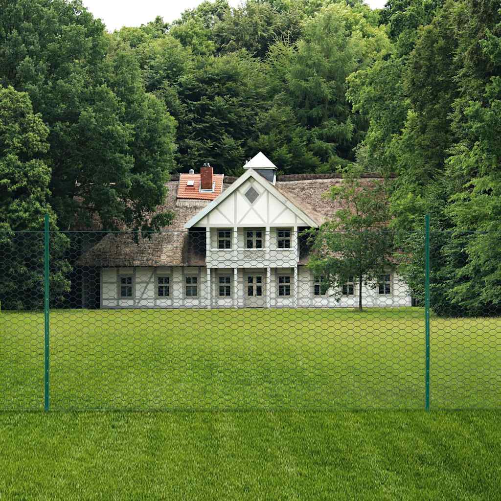 vidaXL Siatka ogrodzeniowa ze słupkami, stal, 25 x 1,5 m, zielony