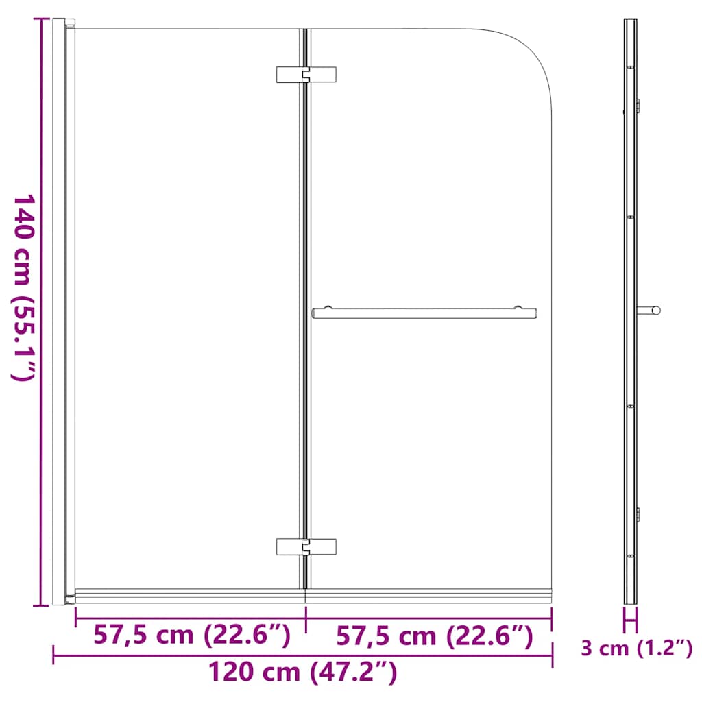 vidaXL Składana kabina prysznicowa, 2 panele, ESG, 120 x 140 cm