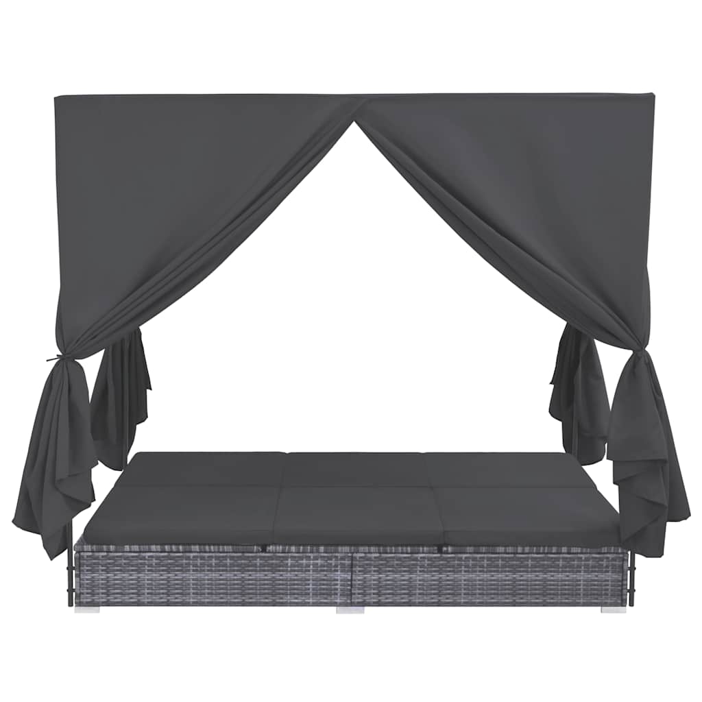 vidaXL Leżak ogrodowy z baldachimem, rattan PE, szary