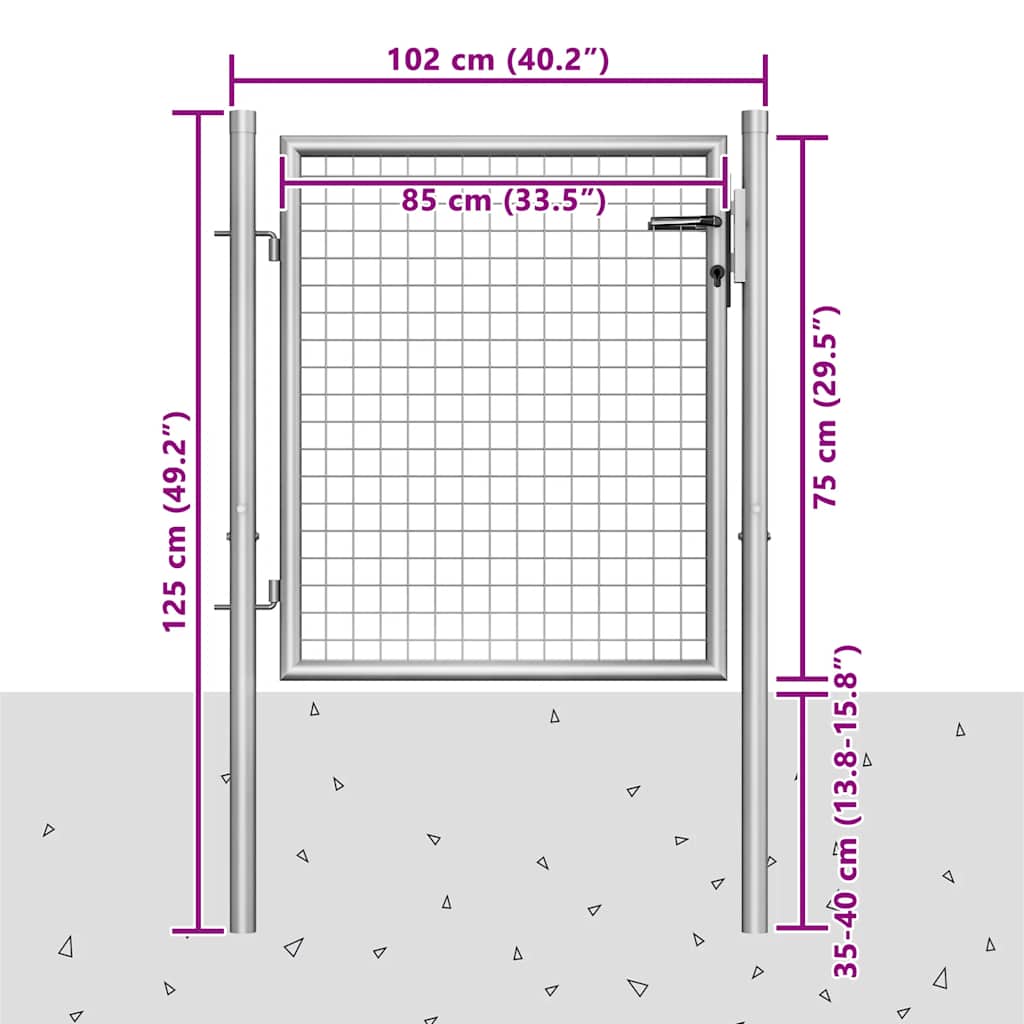 vidaXL Brama ogrodowa ocynkowana stal 100x75 cm srebrna