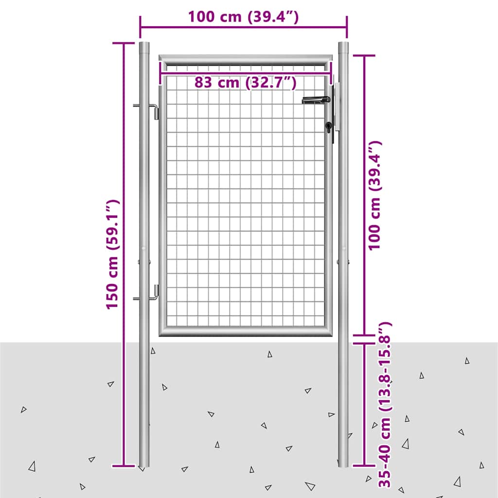 vidaXL Brama ogrodowa ocynkowana stal 100x100 cm srebrna
