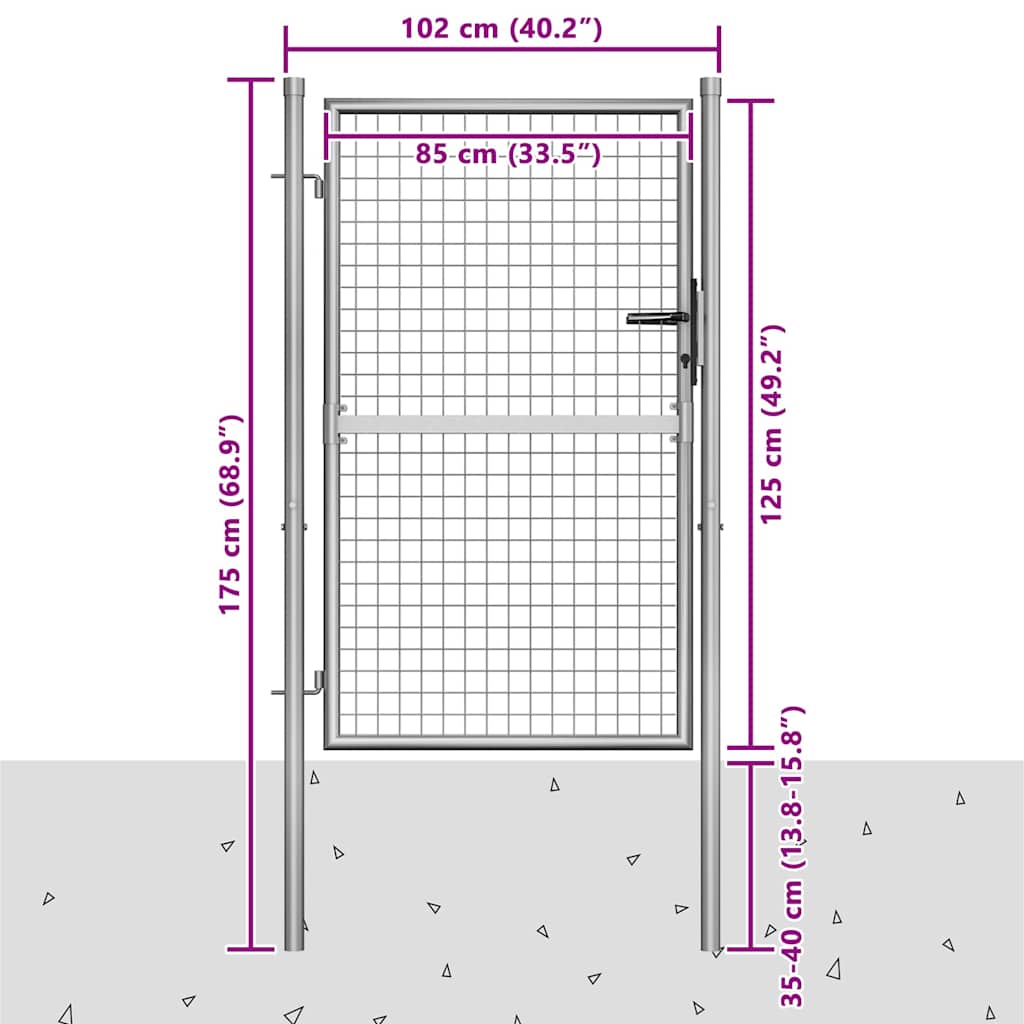 vidaXL Brama ogrodowa ocynkowana stal 100x125 cm srebrna