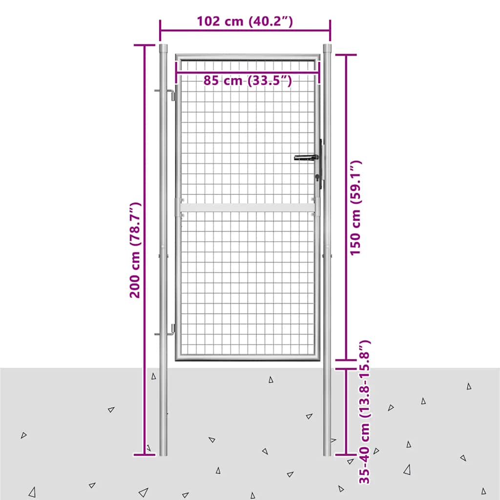 vidaXL Brama ogrodowa ocynkowana stalowa 100x150 cm srebrna