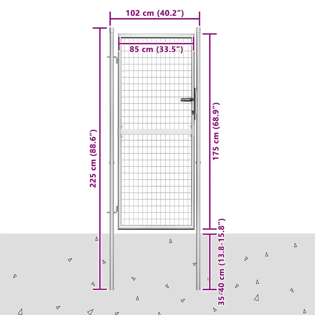 vidaXL Brama ogrodowa ocynkowana stalowa 100x175 cm srebrna