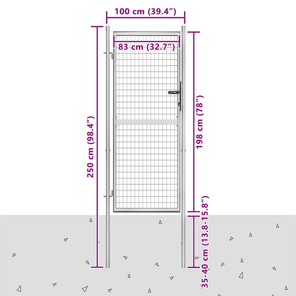 vidaXL Brama ogrodowa ocynkowana stalowa 100x200 cm srebrna