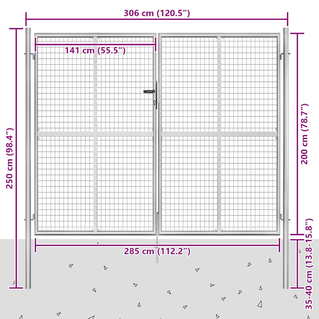 vidaXL Brama ogrodowa ocynkowana stalowa 300x200 cm srebrna