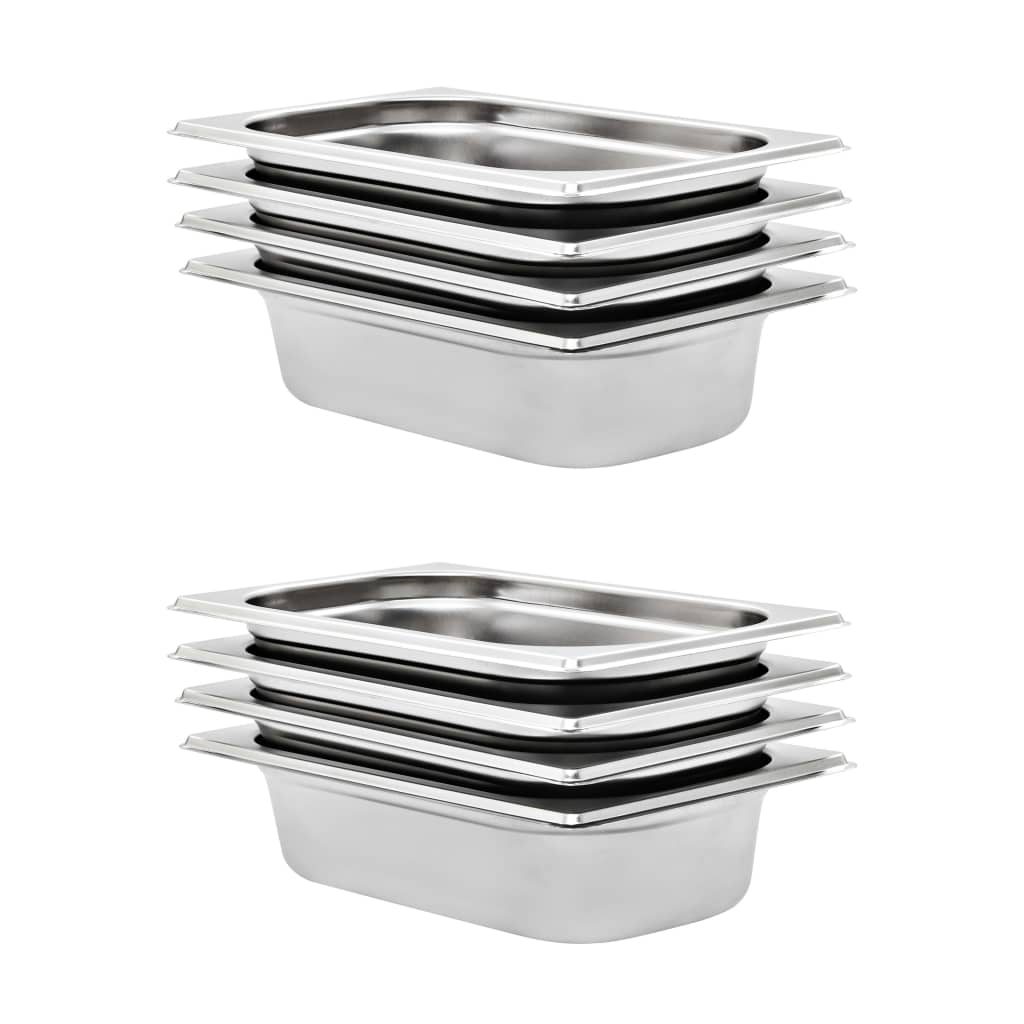 vidaXL Pojemniki gastronomiczne 8 szt., GN 1/4, 65 mm, stal nierdzewna