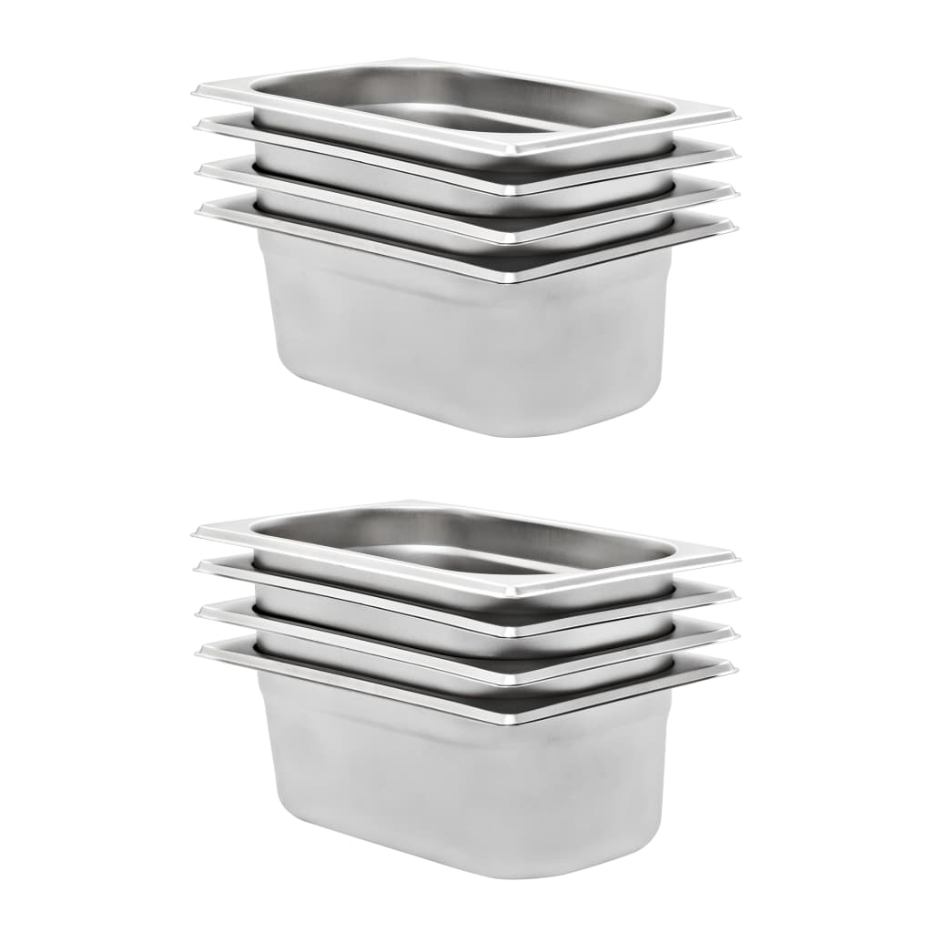 vidaXL Pojemniki gastronomiczne 8 szt. GN 1/4, 100 mm, stal nierdzewna