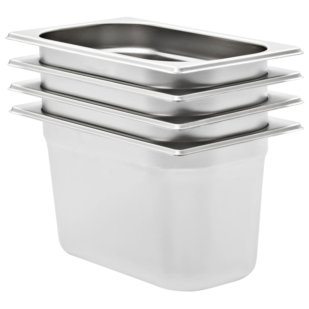 vidaXL Pojemniki gastronomiczne 4 szt. GN 1/4, 150 mm, stal nierdzewna