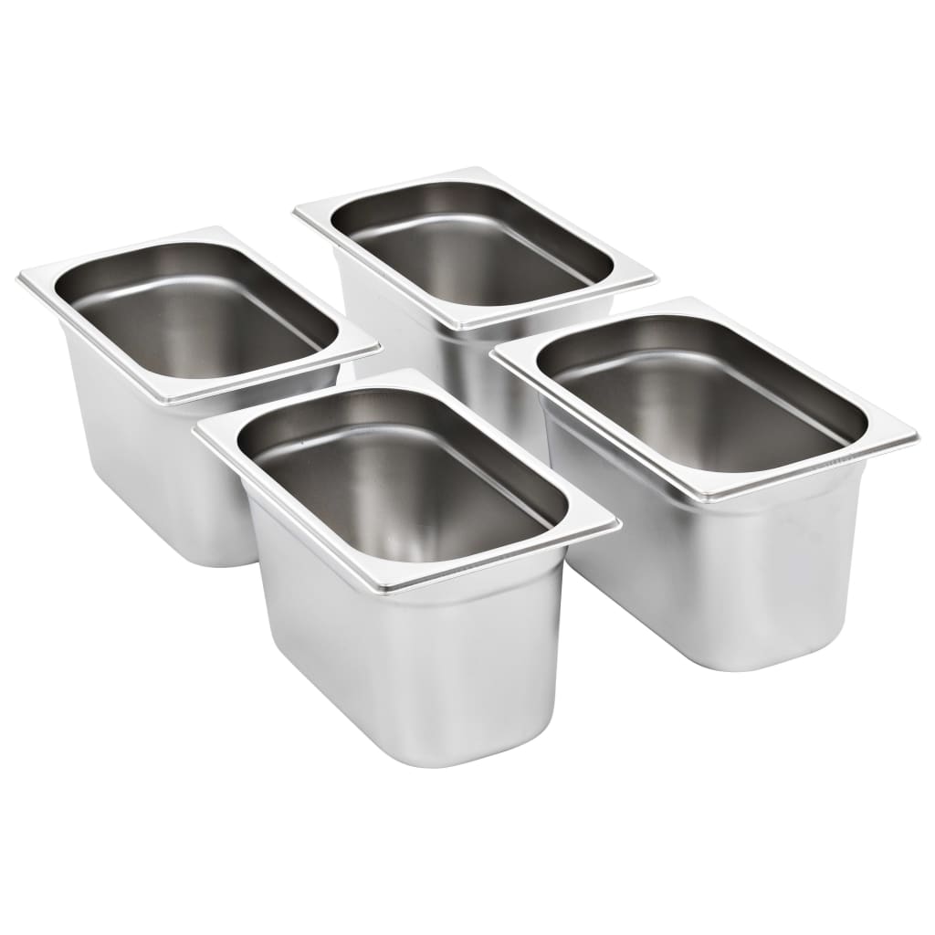 vidaXL Pojemniki gastronomiczne 4 szt. GN 1/4, 150 mm, stal nierdzewna