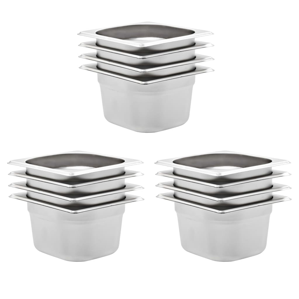vidaXL Pojemniki gastronomiczne 12 szt. GN 1/6, 100 mm stal nierdzewna