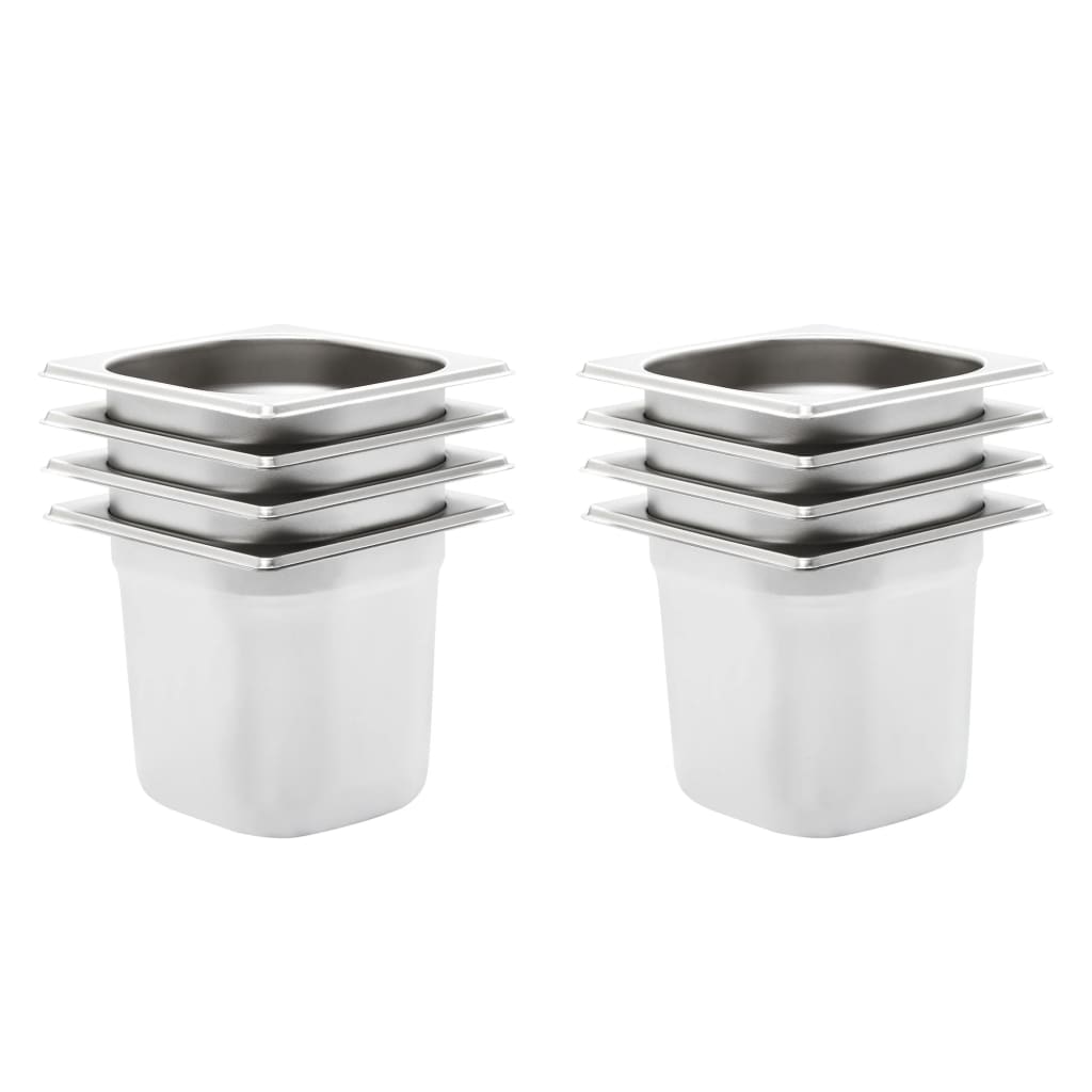 vidaXL Pojemniki gastronomiczne 8 szt. GN 1/6, 150 mm, stal nierdzewna