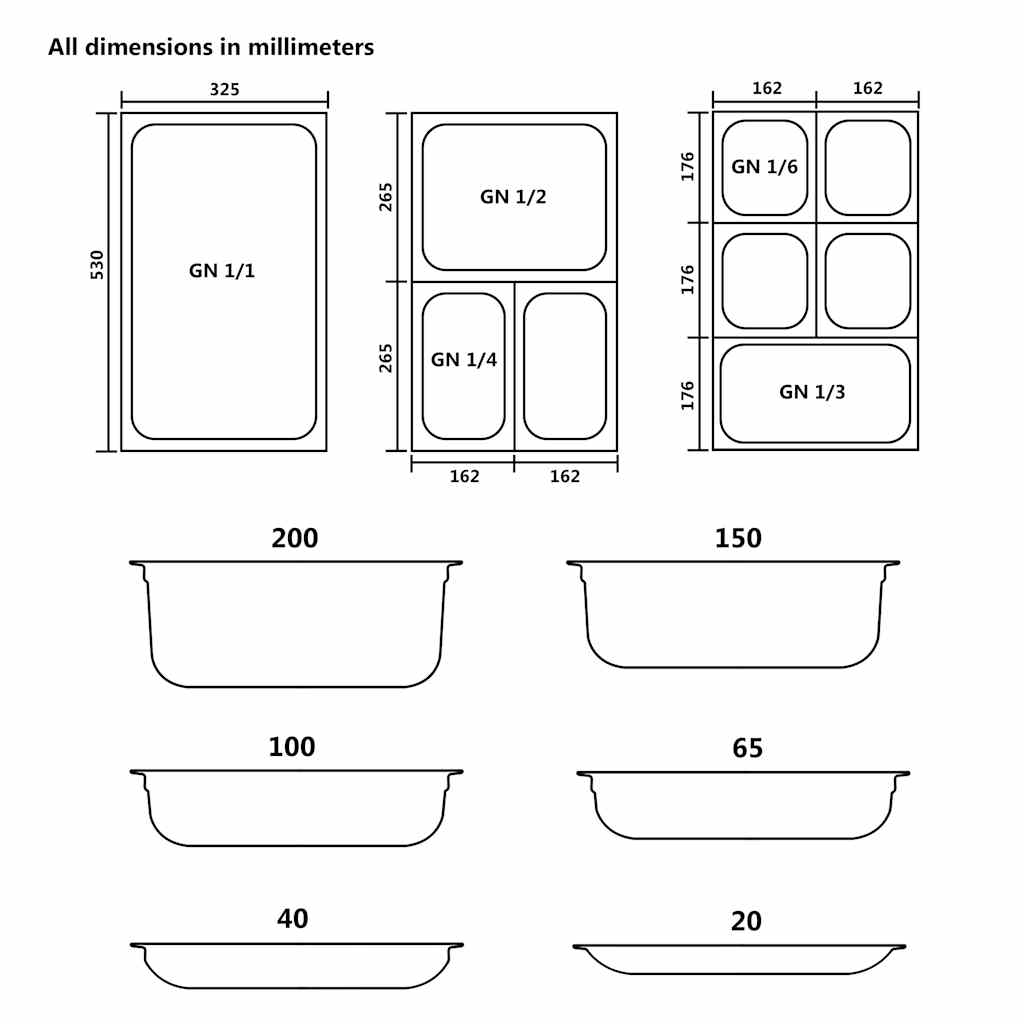 vidaXL Pojemniki gastronomiczne 8 szt. GN 1/6, 200 mm, stal nierdzewna