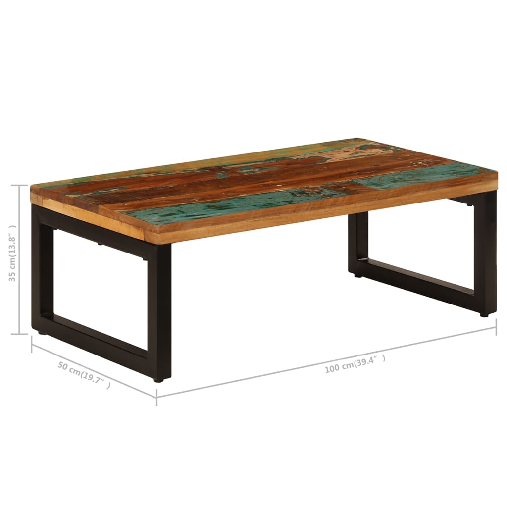 vidaXL Stolik kawowy, 100x50x35 cm, lite drewno z odzysku i stal