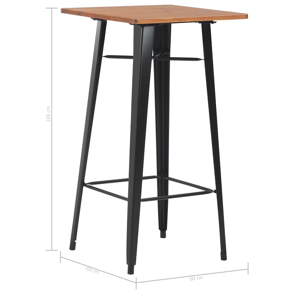 vidaXL Stolik barowy, czarny, 60x60x108 cm, lite drewno sosnowe i stal