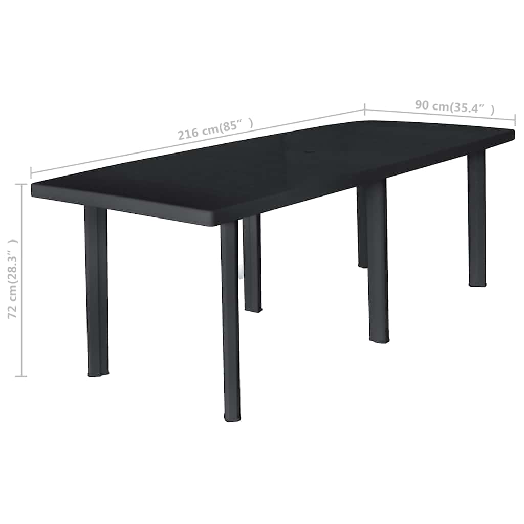 vidaXL Stół ogrodowy, antracytowy, plastik, 216 x 90 x 72 cm