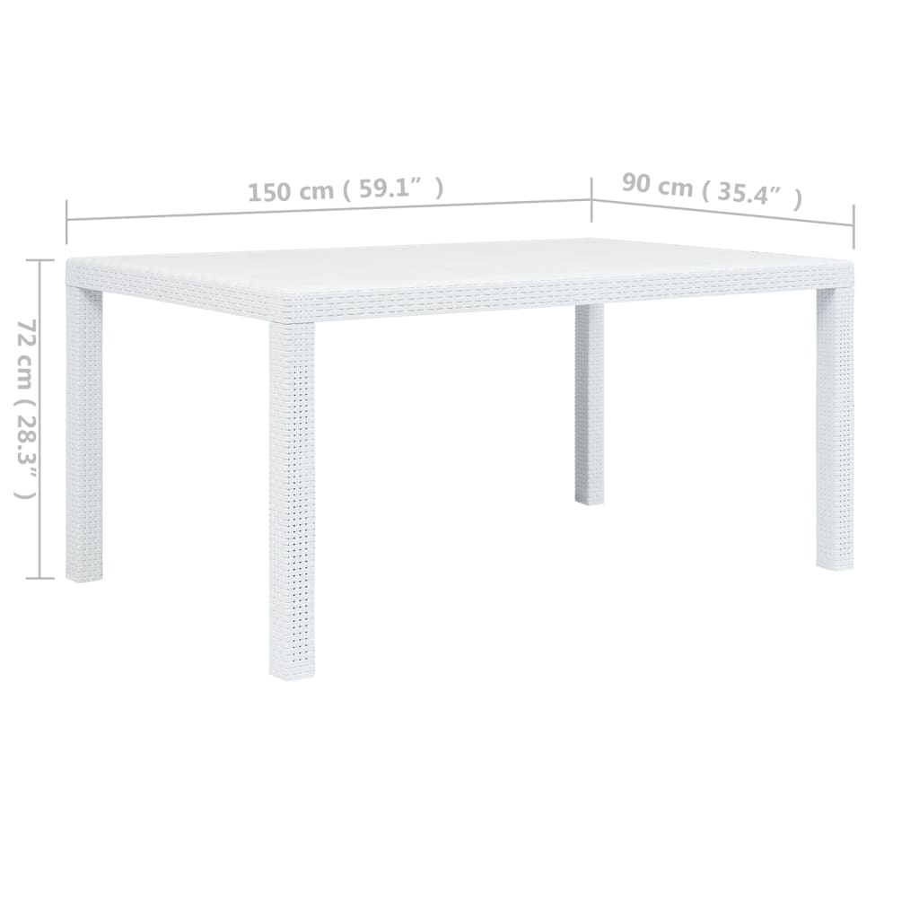vidaXL Stół ogrodowy, 150x90x72 cm, plastikowy, biały
