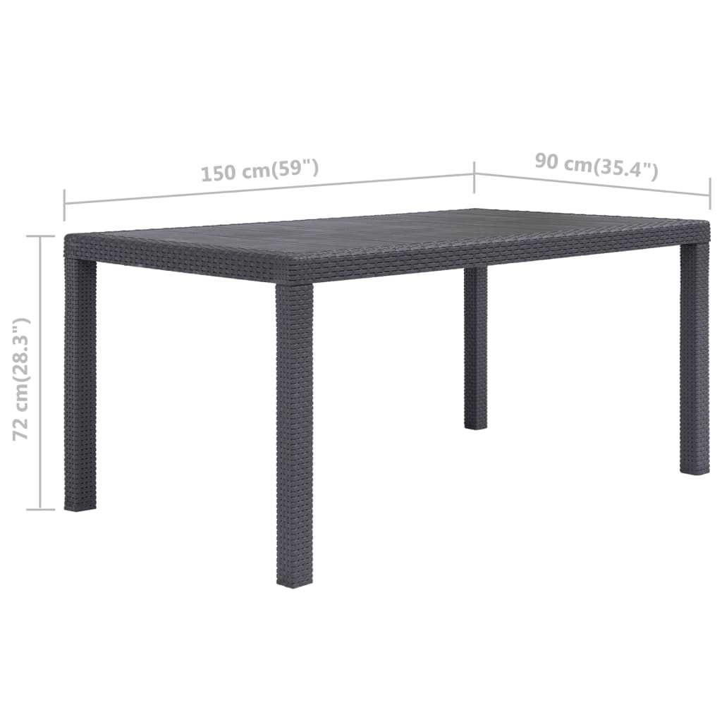 vidaXL Stół ogrodowy, 150x90x72 cm, plastikowy, brązowy