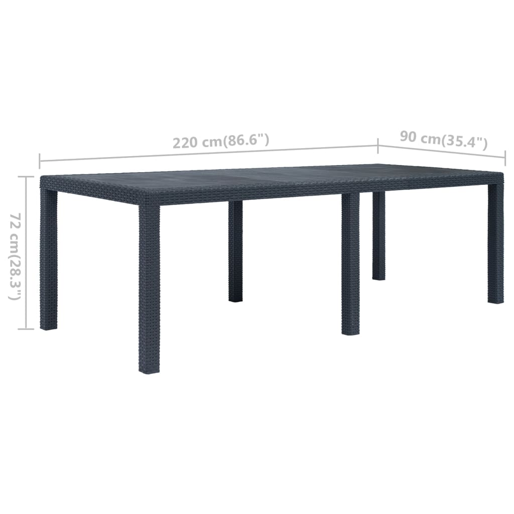 vidaXL Stół ogrodowy, 220x90x72 cm, plastikowy, antracytowy