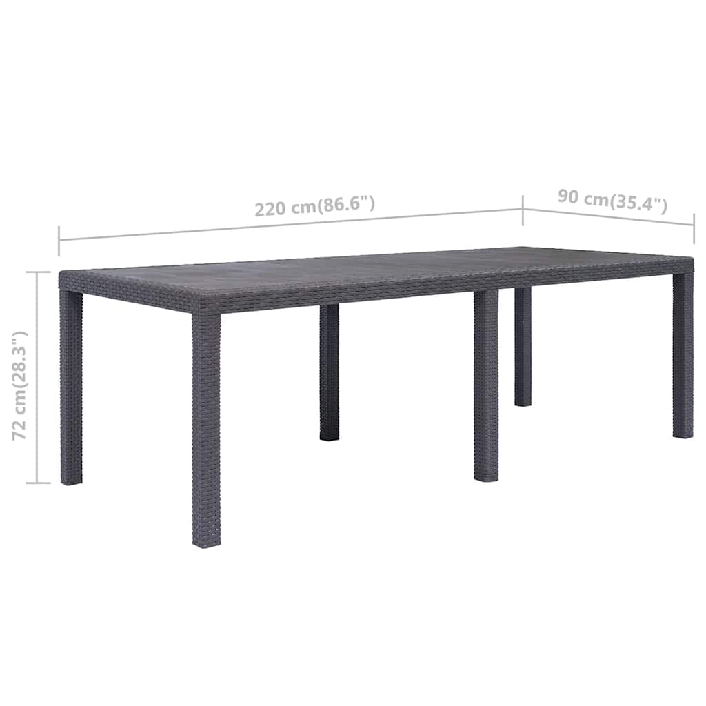 vidaXL Stół ogrodowy, 220x90x72 cm, plastikowy, brązowy