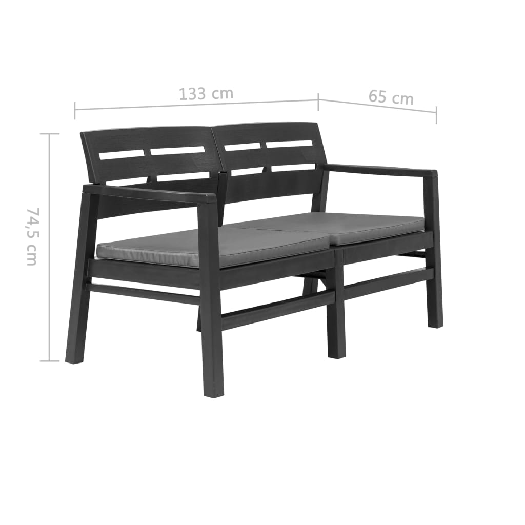 vidaXL Ławka ogrodowa z poduszkami, 2-os., 133 cm, plastik, antracyt