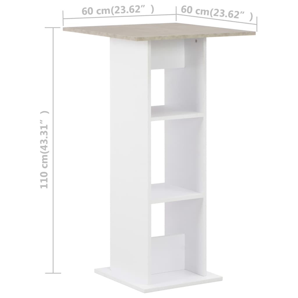 vidaXL Stolik barowy, biel i kolor betonu, 60 x 60 x 110 cm