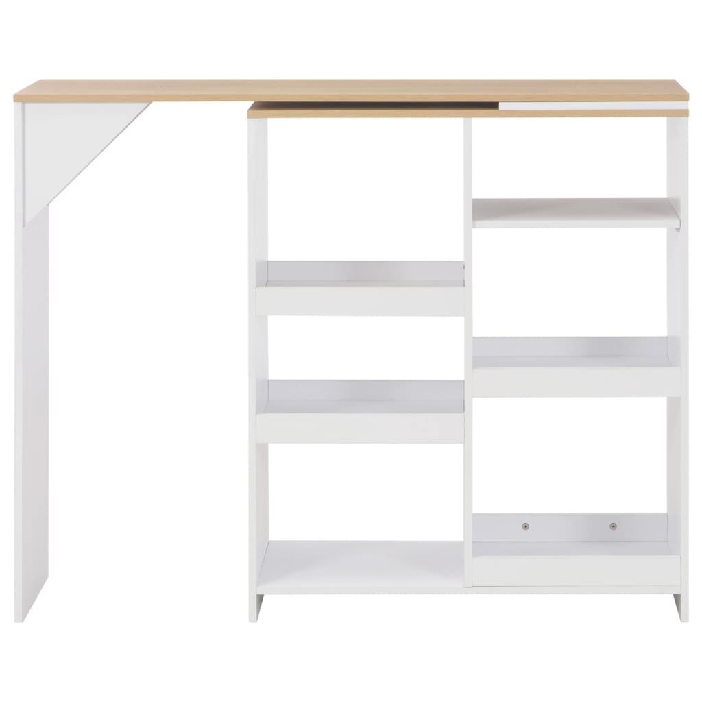 vidaXL Stolik barowy z ruchomym regałem, biały, 138 x 39 x 110 cm