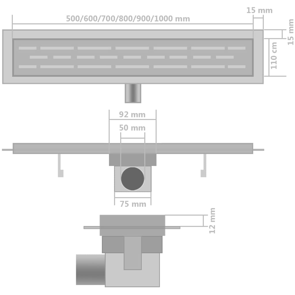 vidaXL Odpływ prysznicowy liniowy, 2 szt., 530x140 mm, stal nierdzewna