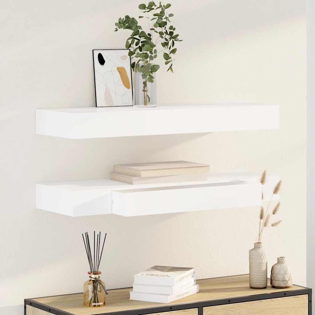 vidaXL Półki wiszące z szufladami, 2 szt., białe, 80 cm