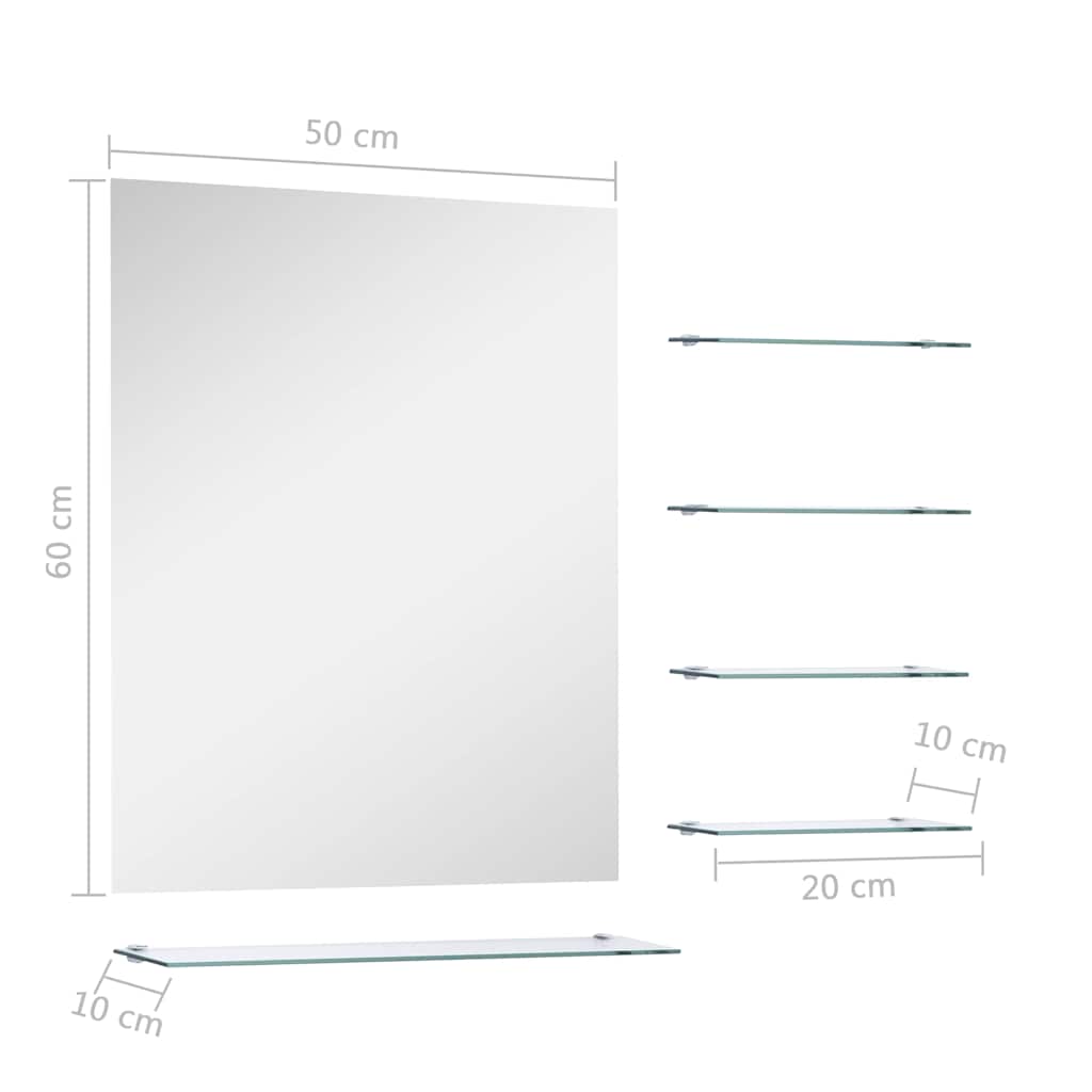 vidaXL Lustro ścienne z 5 półkami, srebrne, 50x60 cm