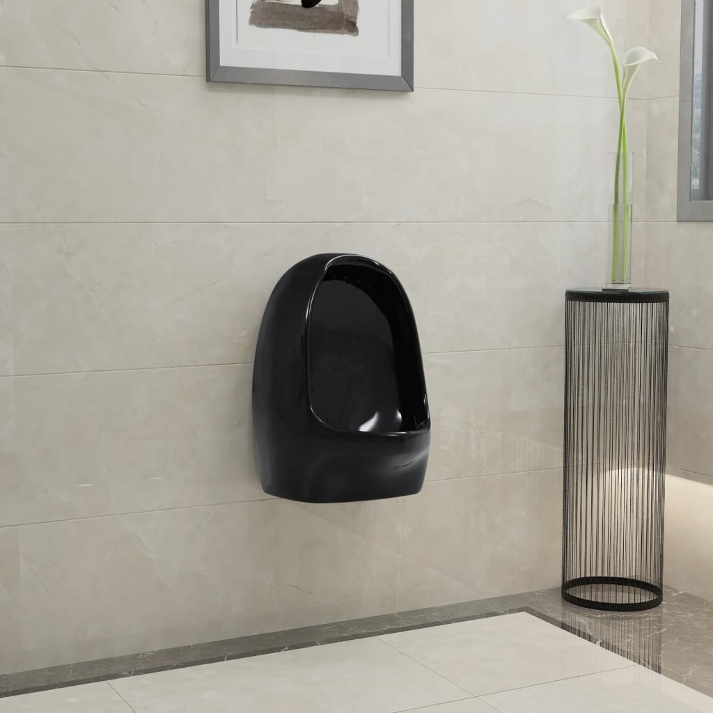 vidaXL Pisuar wiszący z zaworem spłukującym, ceramiczny, czarny