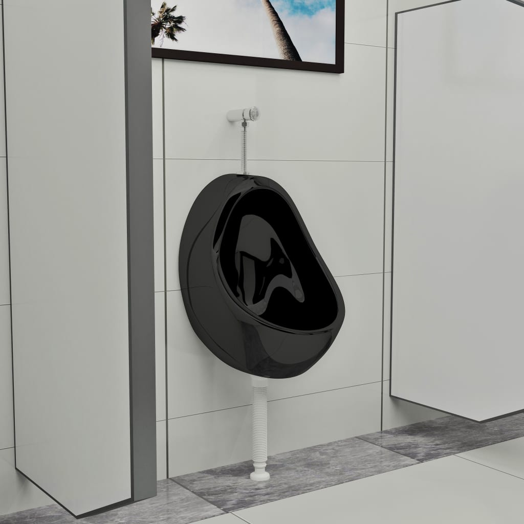 vidaXL Pisuar wiszący z zaworem spłukującym, ceramiczny, czarny