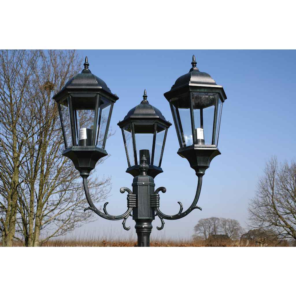 vidaXL Stojąca lampa ogrodowa 3-ramienna, 230 cm, ciemnozielona/czarna