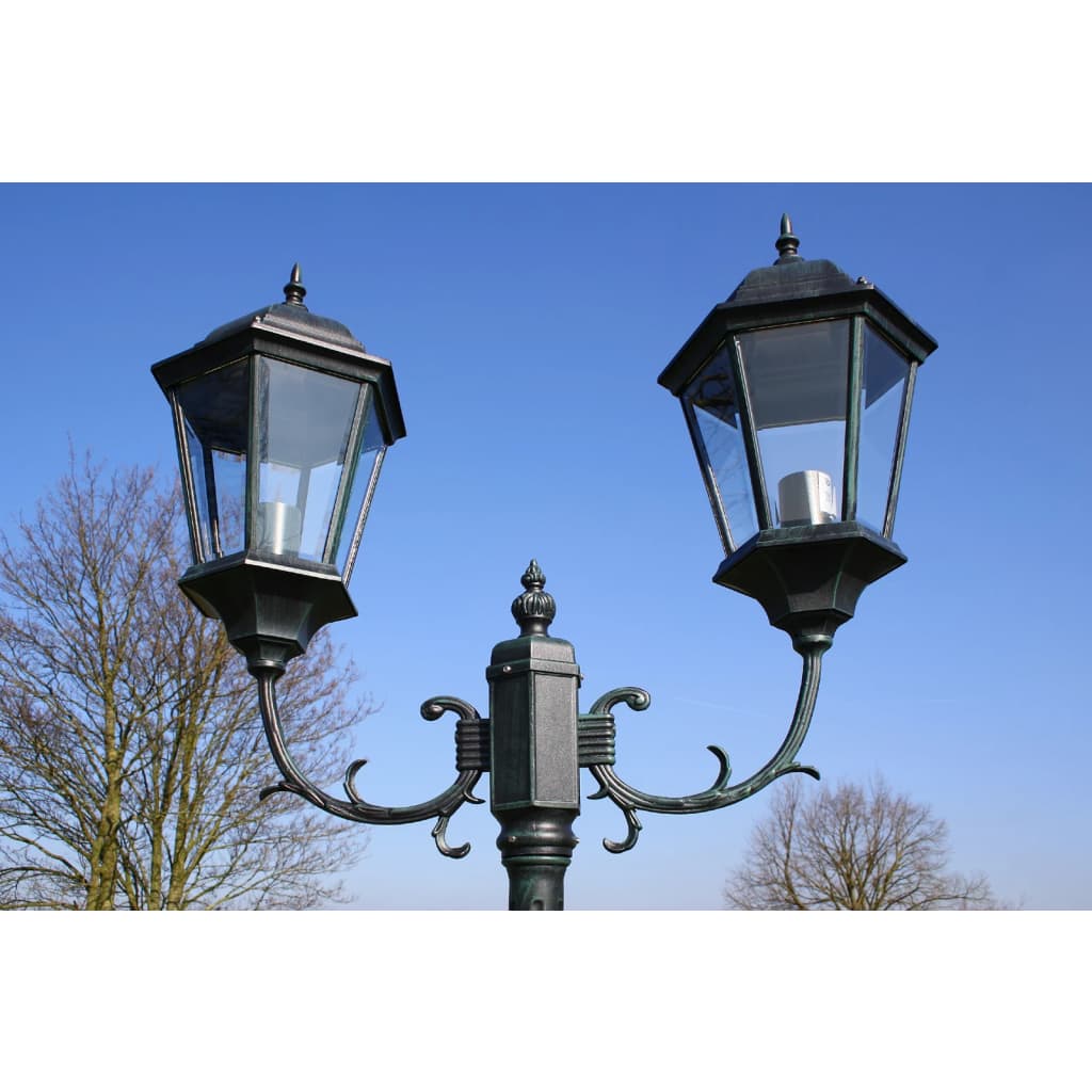 vidaXL Stojąca lampa ogrodowa 2-ramienna, 230 cm, ciemnozielona/czarna