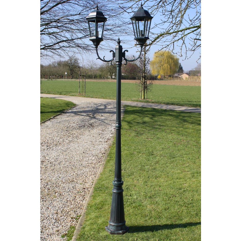 vidaXL Stojąca lampa ogrodowa 2-ramienna, 230 cm, ciemnozielona/czarna