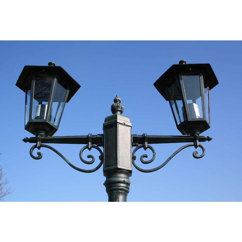 vidaXL Stojąca lampa ogrodowa 2-ramienna, 215 cm, ciemnozielona/czarna
