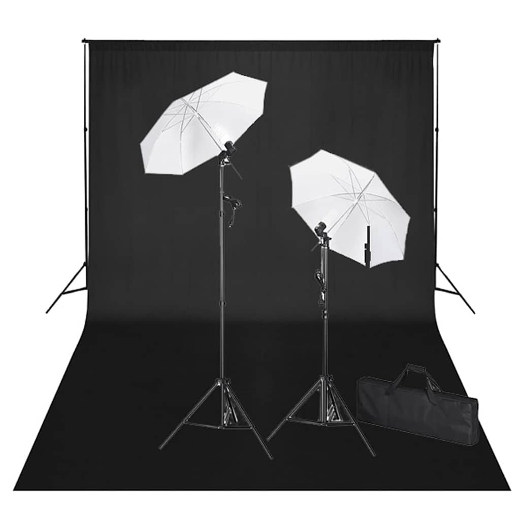 vidaXL Zestaw do studia fotograficznego: czarne tło 6 x 3 cm i światła