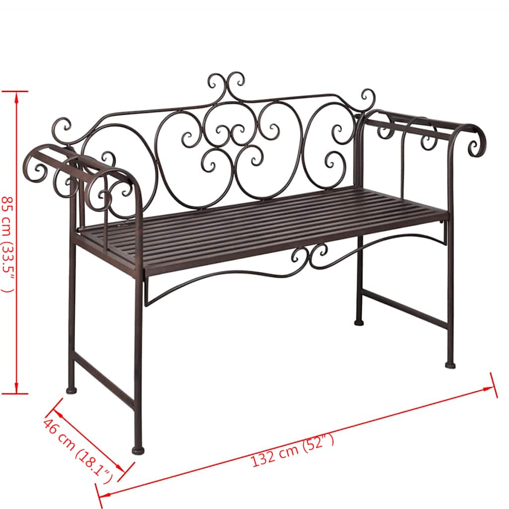 vidaXL Ławka ogrodowa, 132 cm, stal, antyczny brąz