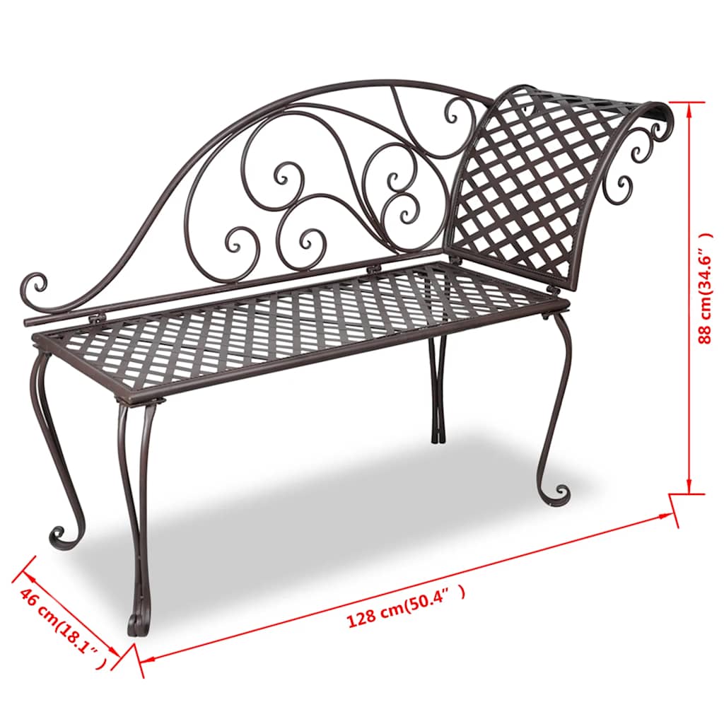 vidaXL Szezlong do ogrodu, 128 cm, stalowy, antyczny brąz