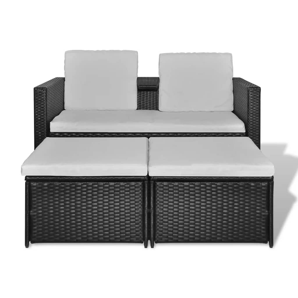 vidaXL 4-cz. zestaw wypoczynkowy do ogrodu, poduszki, rattan PE czarny
